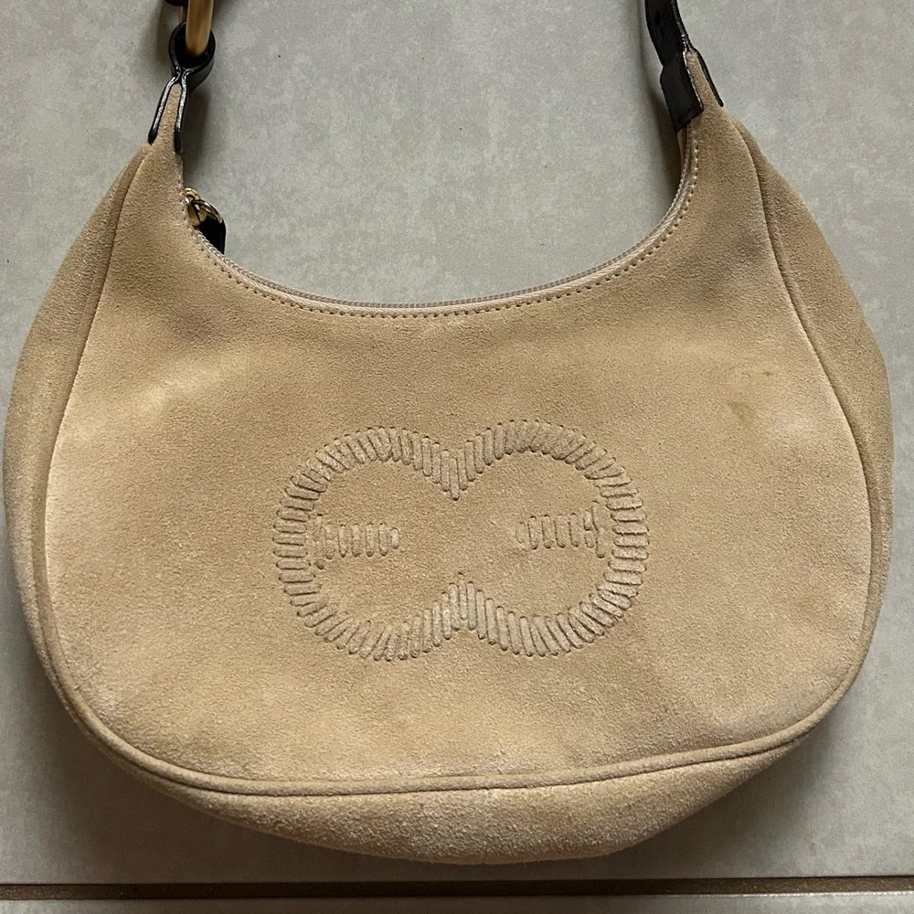 Escada Leather Trim Suede Shoulder Bag - Picture 15 of 15